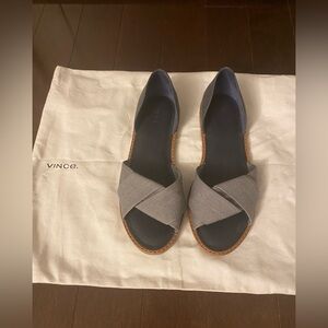 VINCE Idara Twisted D’Orsay Flat Sandals Denim & Navy Leather size 38 or 7.5